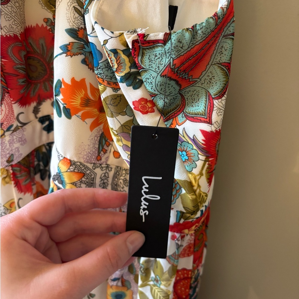 Lulu's White Floral Maxi Dress with Red & Green Accents - Picture 6 of 8